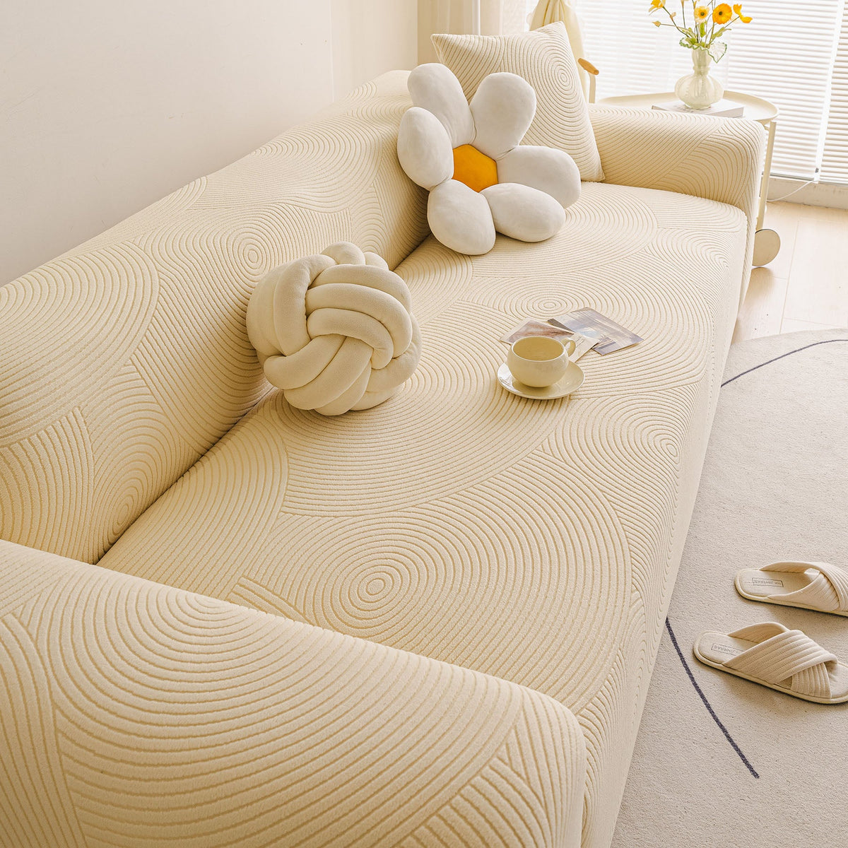 Elastic Stretch Sofa Cover Slipcover, Concentric Circle Jacquard Plush Couch Cover, photo 5 of 29