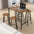 5 Pieces Bar Table and Stools Set with Wine Rack and Glass Holder-Rustic Brown by LJGDeals