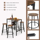 5 Pieces Bar Table and Stools Set with Wine Rack and Glass Holder-Rustic Brown by LJGDeals