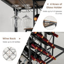 5 Pieces Bar Table and Stools Set with Wine Rack and Glass Holder-Rustic Brown by LJGDeals