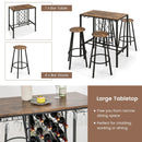 5 Pieces Bar Table and Stools Set with Wine Rack and Glass Holder-Rustic Brown by LJGDeals