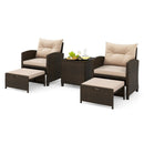 5 Pieces Patio Rattan Furniture with 2 Ottomans and Tempered Glass Coffee Table-Red by LJGDeals