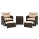 5 Pieces Patio Rattan Furniture with 2 Ottomans and Tempered Glass Coffee Table-Red by DirectDeals
