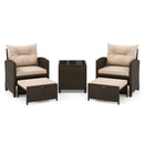 5 Pieces Patio Rattan Furniture with 2 Ottomans and Tempered Glass Coffee Table-Red by LJGDeals