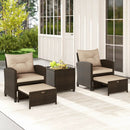 5 Pieces Patio Rattan Furniture with 2 Ottomans and Tempered Glass Coffee Table-Red by LJGDeals