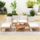 5 Pieces Acacia Wood Patio Chaise Lounge Chair Set with Ottoman and Cushions-White by LJGDeals