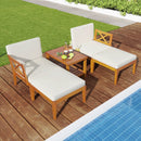 5 Pieces Acacia Wood Patio Chaise Lounge Chair Set with Ottoman and Cushions-White by LJGDeals