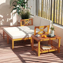 5 Pieces Acacia Wood Patio Chaise Lounge Chair Set with Ottoman and Cushions-White by LJGDeals
