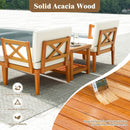 5 Pieces Acacia Wood Patio Chaise Lounge Chair Set with Ottoman and Cushions-White by LJGDeals