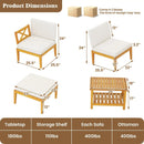 5 Pieces Acacia Wood Patio Chaise Lounge Chair Set with Ottoman and Cushions-White by LJGDeals