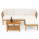5 Pieces Acacia Wood Patio Furniture Set with 2-Tier Coffee Table and Cushions-White by LJGDeals