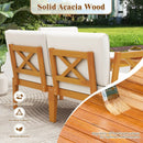 5 Pieces Acacia Wood Patio Furniture Set with 2-Tier Coffee Table and Cushions-White by LJGDeals