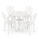 5 Piece Patio Cast Aluminum Dining Table Chair Set Bistro Set with Umbrella Hole-White by LJGDeals