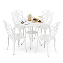 5 Piece Patio Cast Aluminum Dining Table Chair Set Bistro Set with Umbrella Hole-White
