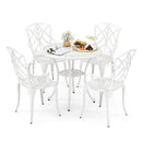 5 Piece Patio Cast Aluminum Dining Table Chair Set Bistro Set with Umbrella Hole-White by LJGDeals