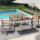 5 Pieces Patio Dining Set with Rectangular Table and Fabric Chairs-Brown by LJGDeals