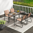 5 Pieces Patio Dining Set with Rectangular Table and Fabric Chairs-Brown by LJGDeals
