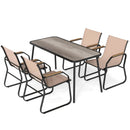 5 Pieces Patio Dining Set with Rectangular Table and Fabric Chairs-Brown by LJGDeals