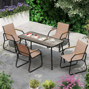 5 Pieces Patio Dining Set with Rectangular Table and Fabric Chairs-Brown by LJGDeals