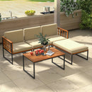 5 Pieces Patio Furniture Set Acacia Wood Sectional Set with Heavy-Duty Metal Frame-Beige by LJGDeals
