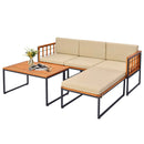 5 Pieces Patio Furniture Set Acacia Wood Sectional Set with Heavy-Duty Metal Frame-Beige by LJGDeals