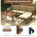 5 Pieces Patio Furniture Set Acacia Wood Sectional Set with Heavy-Duty Metal Frame-Beige by LJGDeals