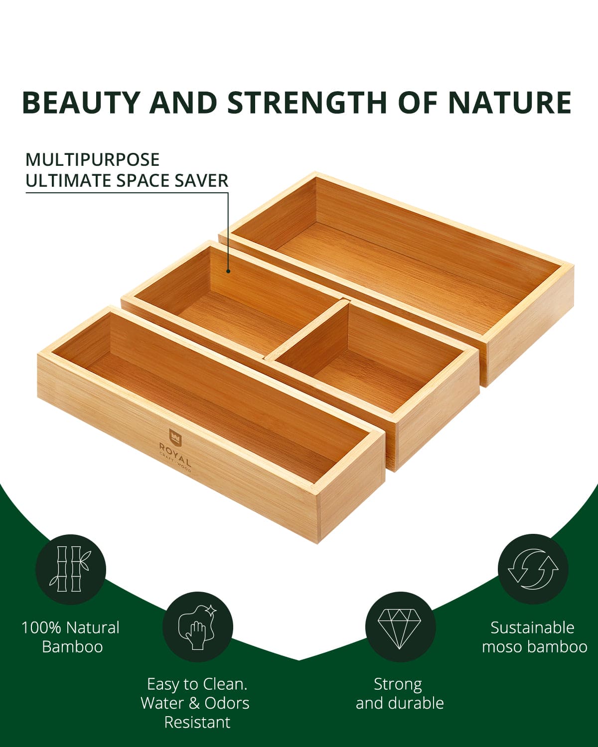Storage Box Set of 3, Natural, dimensions drawing