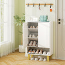 5-Tier Shoe Cabinet with Faux Marble Countertop and Flat Tilting Shelves-White