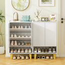 5-Tier Shoe Cabinet with Faux Marble Countertop and Flat Tilting Shelves-White by LJGDeals