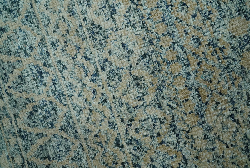 6X9 Teal and Beige Hand Knotted Southwestern Tribal Trellis recycled silk Rug