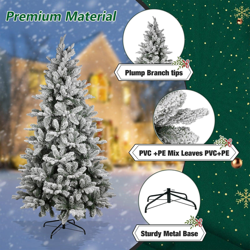 6.9' Artificial Christmas Pine Tree Snow Flocked Xmas Tree with 950 Branch Tips