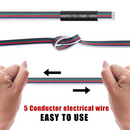 100ft RGBW LED Extension Cable 22 Gauge 5Pin 12V-24V DC Electrical Wire 5 Colors 22AWG Wires with 10PCS Heat-shrinkable Tubes for RGBW 3528 5050 Led Strip