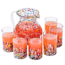 The Wine Savant Hand Blown Mexican Drinking Glasses and Pitcher – Set of 6 with Mexican Confetti Design (14 oz each) and Pitcher (84 Ounces) (Confetti)