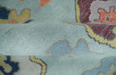 Blue Gray Turkish Oushak Hand Knotted Wool Area Rug - Vintage
