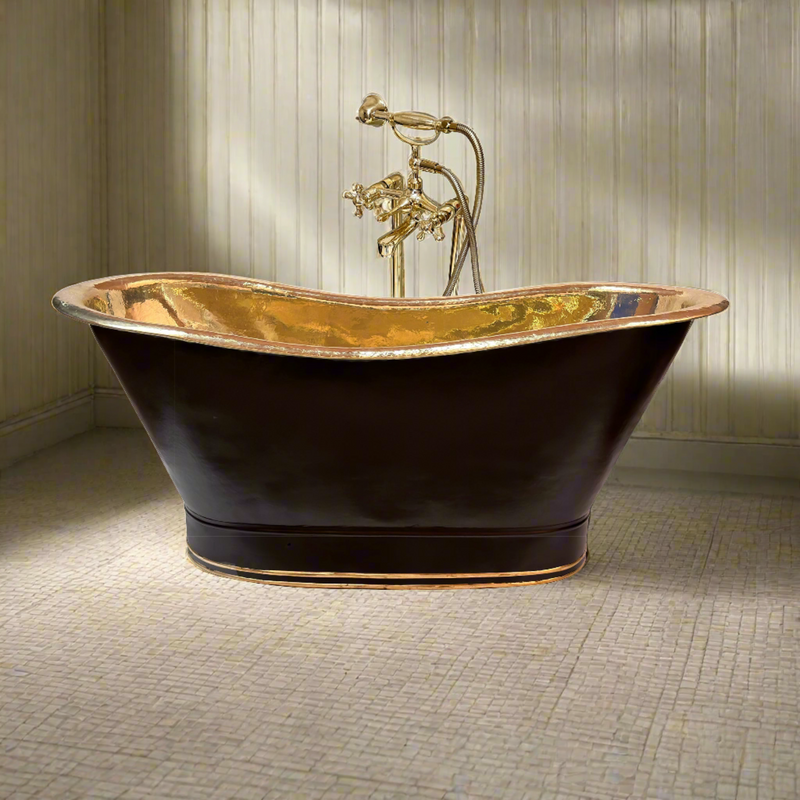 Freestanding Soaking Brass Tub, Matt Black Exterior Finish Bathtub.