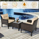 3 Pcs Outdoor Patio Rattan Conversation Set with Seat Cushions-Black by LJGDeals