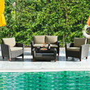 4 Pieces Patio Rattan Furniture Set with Cushions by LJGDeals