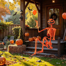 5.2 FT Orange Life-Size Poseable Halloween Skeleton with Pumpkin Head and Movable Joints by LJGDeals