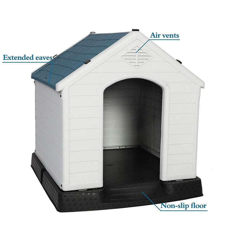 Dog House Outdoor Plastic 39" Height Weatherproof Kennel House with Elevated Floor, Large