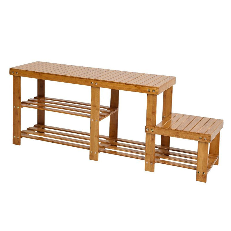 2-Tier Natural Bamboo Shoe Bench for Entryway and Hallway Boot Storage