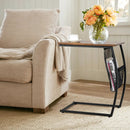 C-shaped Vintage End Table with Side Pocket and Metal Frame by DirectDeals