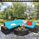 6 Piece Wicker Patio Sectional Sofa Set with Tempered Glass Coffee Table by DirectDeals