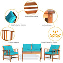 4 Pcs Wooden Patio Furniture Set Table Sofa Chair Cushioned Garden by LJGDeals