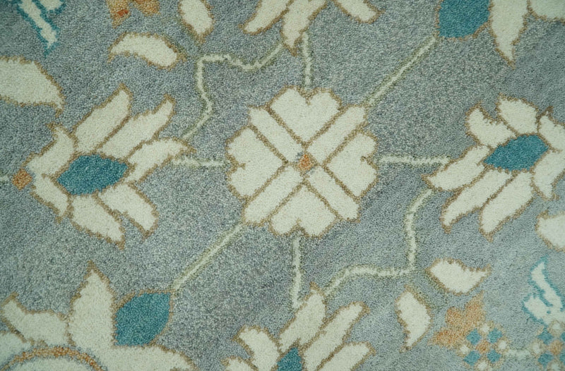 8x10 Traditional Floral Silver and Ivory Hand Knotted wool area rug