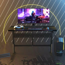 Pneumatic Height Adjustable Gaming Desk T Shaped Game Station with Power Strip Tray-Black by DirectDeals