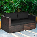 2 Pieces Patio Rattan Sectional Conversation Sofa Set-Beige by LJGDeals