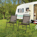 Set of 2 Patio Folding Chairs Sling Portable Dining Chair Set with Armrest by LJGDeals
