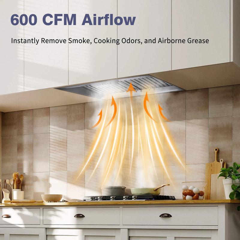 30" Range Hood Insert ,600 CFM Stainless Steel Kitchen Vent Hood with 4 Speeds 3CCT LED Lights - NX-19IS-30