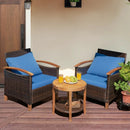 3 Pieces Patio Rattan Furniture Set with Washable Cushion and Acacia Wood Tabletop by LJGDeals
