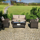 4 Pieces Outdoor Rattan Furniture Set with Glass Table by LJGDeals